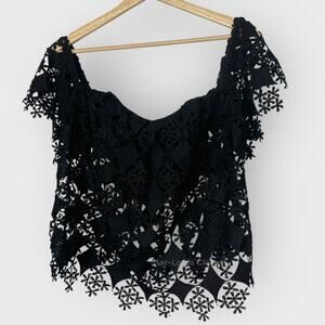Haute Monde Bustier Crop Top I Small I Black Off Shoulder Crochet Lace Festival